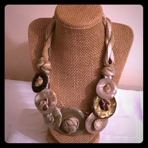 Necklace,jewelry,handmade,porcelain,tan,gold,beige